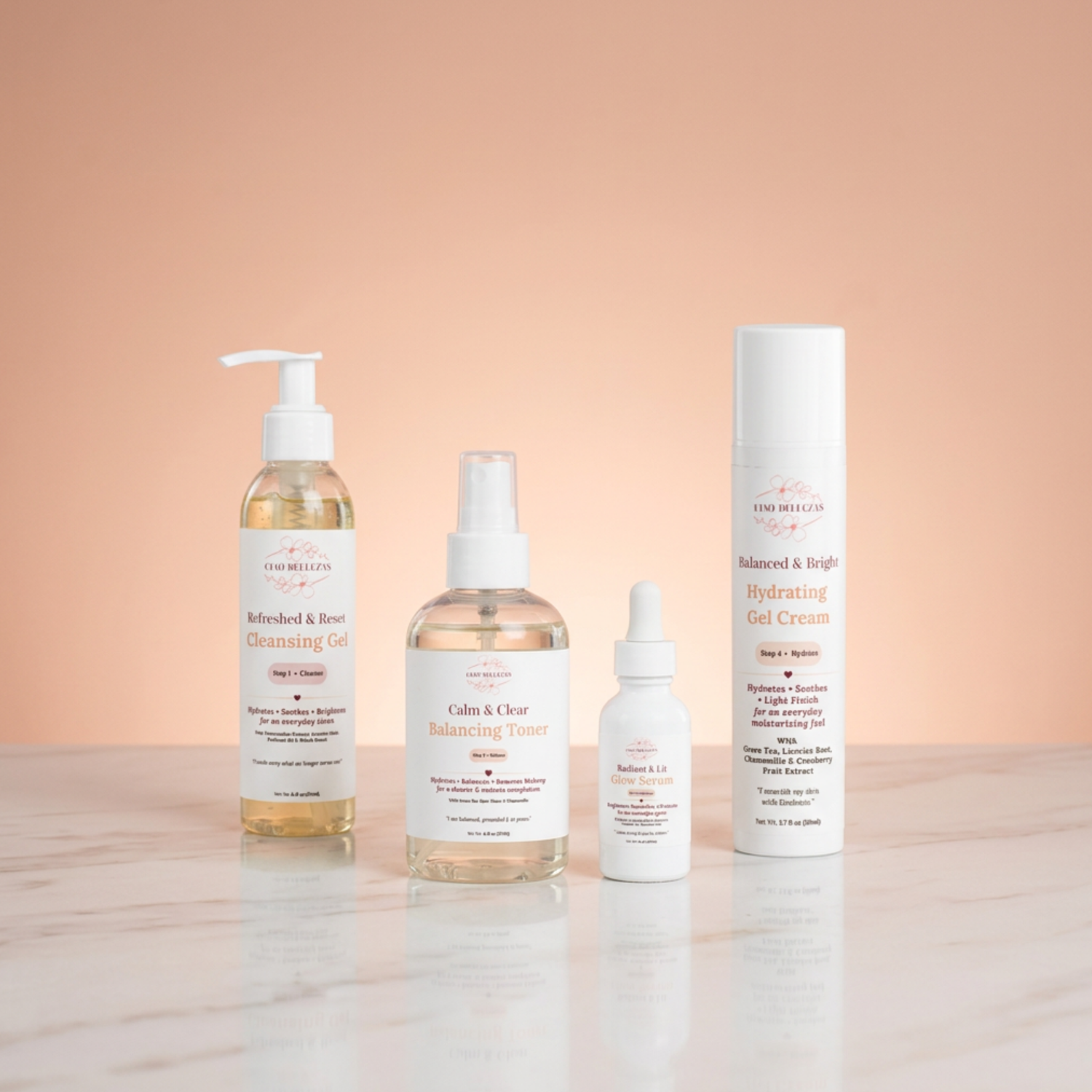 4 step facial care ritual with a vitamin serum and hydrating gel cream