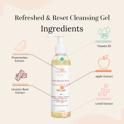 the main ingredients of our cleansing gel are watermelon extract, licorice root extract, vitamin 5, apple extract and lentil extract.
