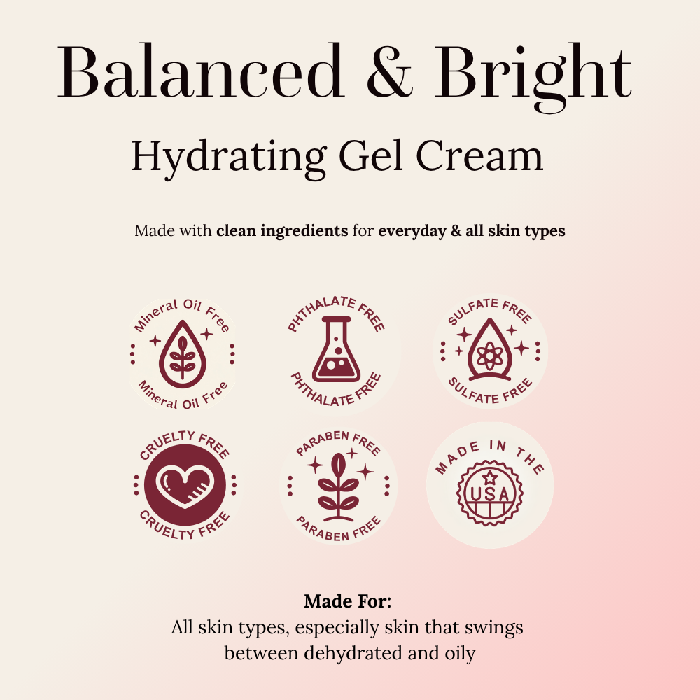 balanced and bright gel cream clean beauty badges