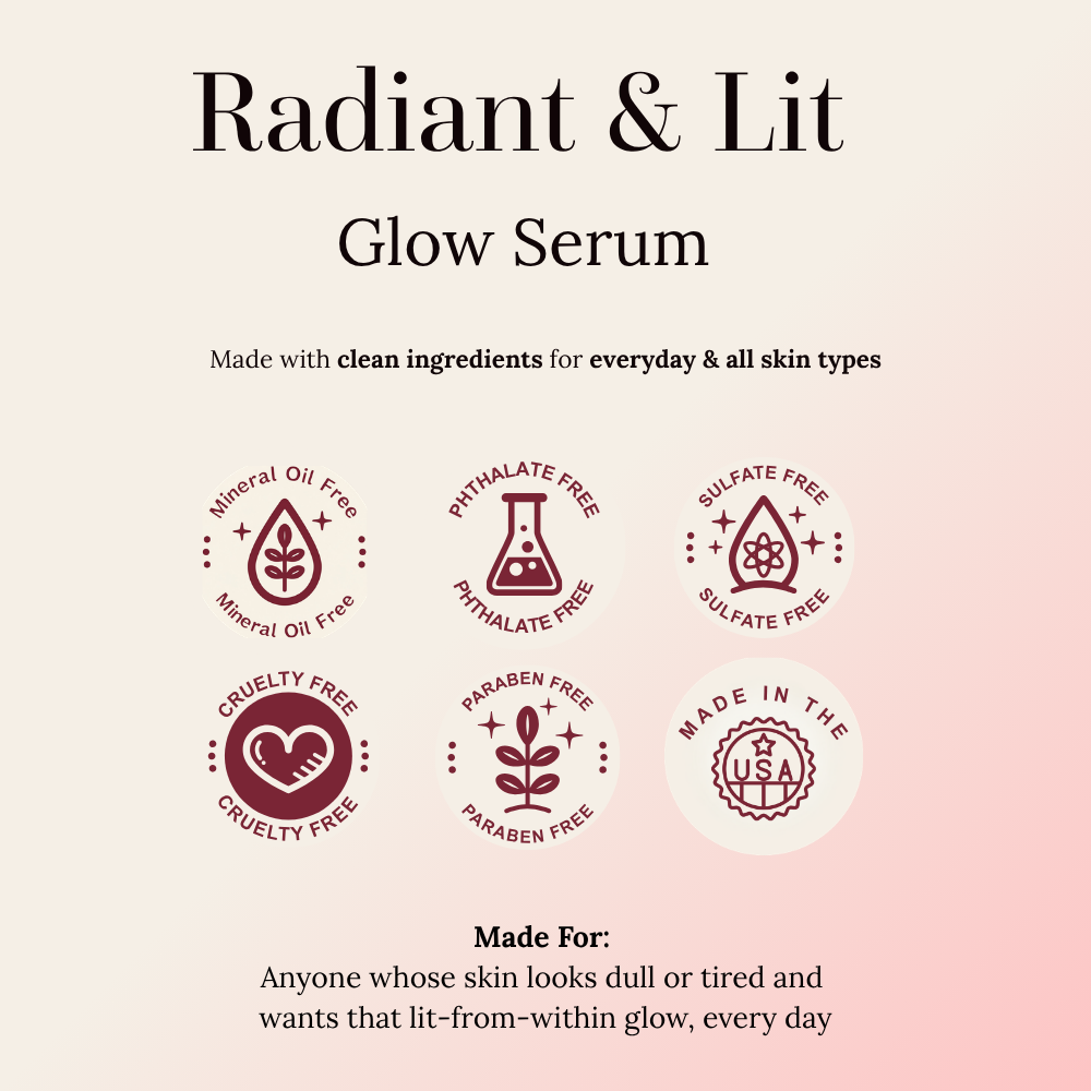 radiant and lit glow serum clean beauty badges