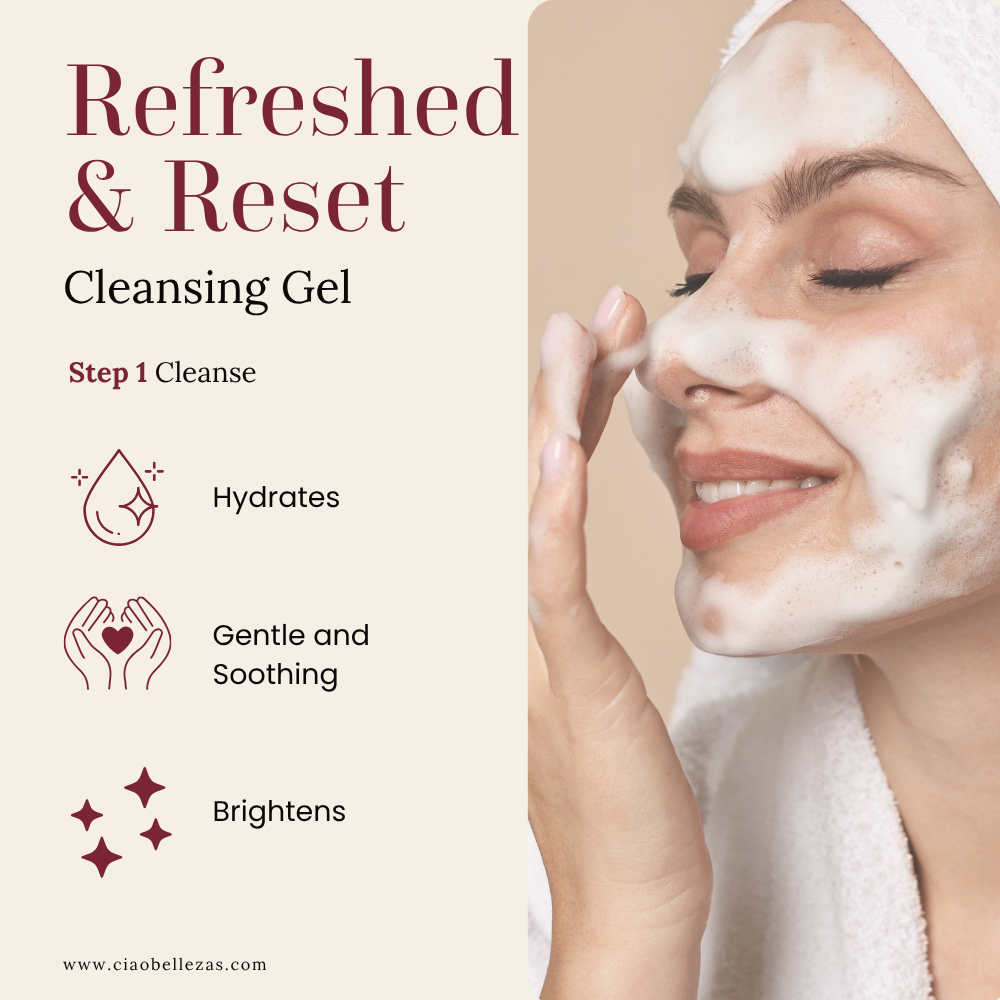 photo of gel cleanser on person with benefits