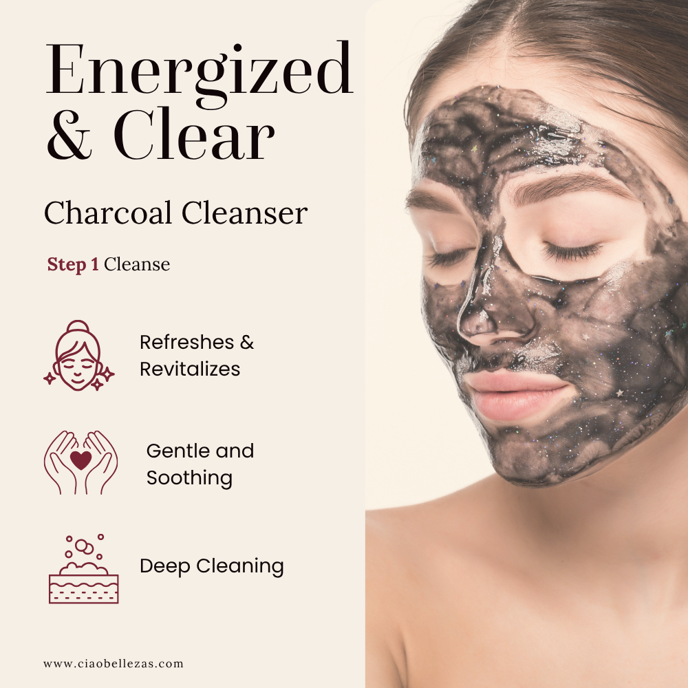 photo of charcoal cleanser on person with benefits